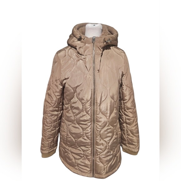 LUCKY BRAND Quilted Hooded Jacket – Faux Fur Lined.Tan Sheen | Size Small - Picture 2 of 16